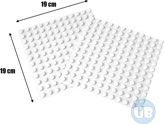 Uniblocks | Bouwplaat wit - 19 x 19 cm - 2 stuks | 2 stuks | Bouwplaat geschikt voor Duplo |wegen | stad | city | wegplaat | auto’s | combineer met DUPLO wegenplaten | bouwplaten van Uniblocks