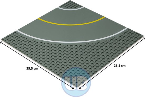 Uniblocks City wegenplaat bocht met gele belijning - 25,5 x 25,5 cm | Bouwplaat 32x32 noppen |wegen | stad | city | combineer met Lego bouwplaten | Geschikt voor LEGO bouwplaten bouwplaat wegplaat van Uniblocks
