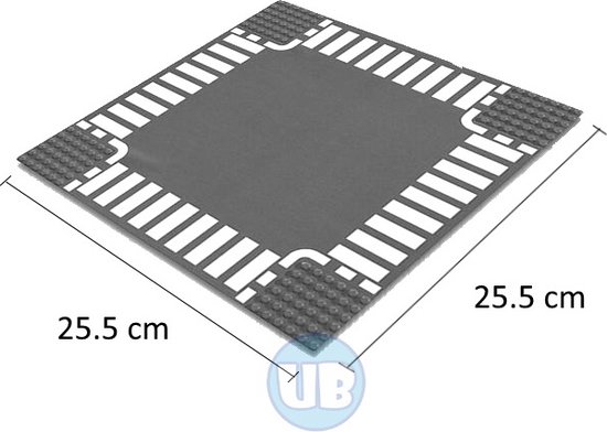Uniblocks City wegenplaat kruising - 25,5 x 25,5 cm | City wegplaat recht - bocht -Tsplitsing - kruising | combineer met Lego wegenplaten | grondplaten 32x32 noppen | afmeting25, 5 m x 25,5cm |wegen | auto's | Geschikt voor LEGO | wegplaat van Uniblocks