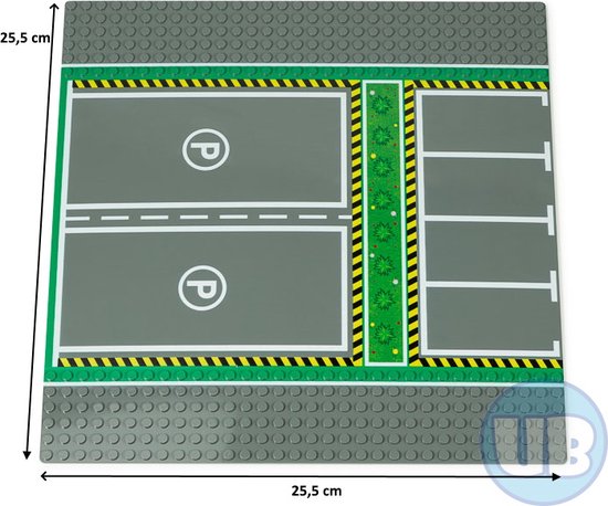 Uniblocks City wegenplaat Parkeerplaats - 25,5 x 25,5 cm | City wegplaat recht - bocht -Tsplitsing - kruising | combineer met Lego wegenplaten | grondplaten 32x32 noppen | afmeting25, 5 m x 25,5cm |wegen | auto's | Geschikt voor LEGO | wegplaat van Uniblocks