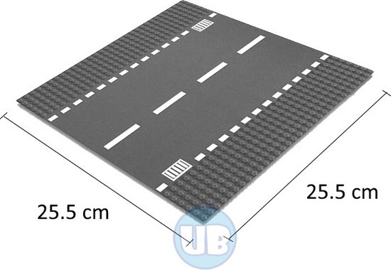 Uniblocks City wegenplaat recht - 25,5 x 25,5 cm | Bouwplaat 32x32 noppen | wegen | stad | city | wegplaat | combineer met Lego bouwplaten | Uniblocks van Uniblocks