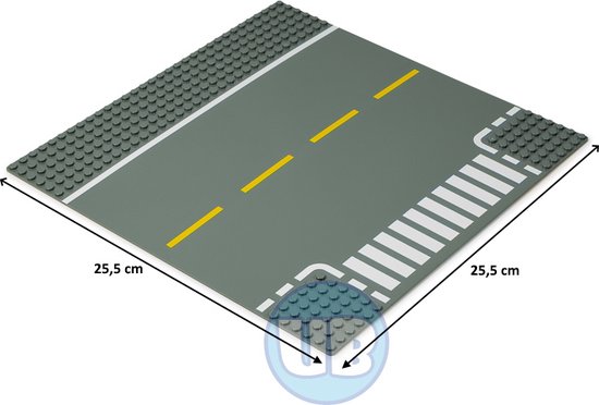 Uniblocks City wegenplaat T-splitsing met gele belijning - 25,5 x 25,5 cm | Bouwplaat 32x32 noppen |wegen | stad | city | combineer met Lego bouwplaten | Geschikt voor LEGO bouwplaten bouwplaat wegplaat van Uniblocks
