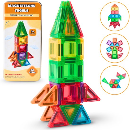 ValueStar Magnetische Tegels Reisset - 26 stuks - Magna Tiles Travel Set - Bouwspeelgoed - Magnetic Tiles Reisset - Magna - Magneten Speelgoed - Magnetische Tegels - Bouwblokken - Montessori Speelgoed - Magnetic tiles Racebaan - Speelgoedboek 2025 van ValueStar