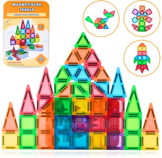 ValueStar Magnetische Tegels Reisset - 40 stuks - Magna Tiles Travel Set - Bouwspeelgoed - Bouwblokken - Magnetic Tiles - Magneten Speelgoed - Magnetische Tegels - Bouwstenen - Montessori Speelgoed - Magnetic tiles Racebaan - Speelgoedboek 2025 van ValueStar