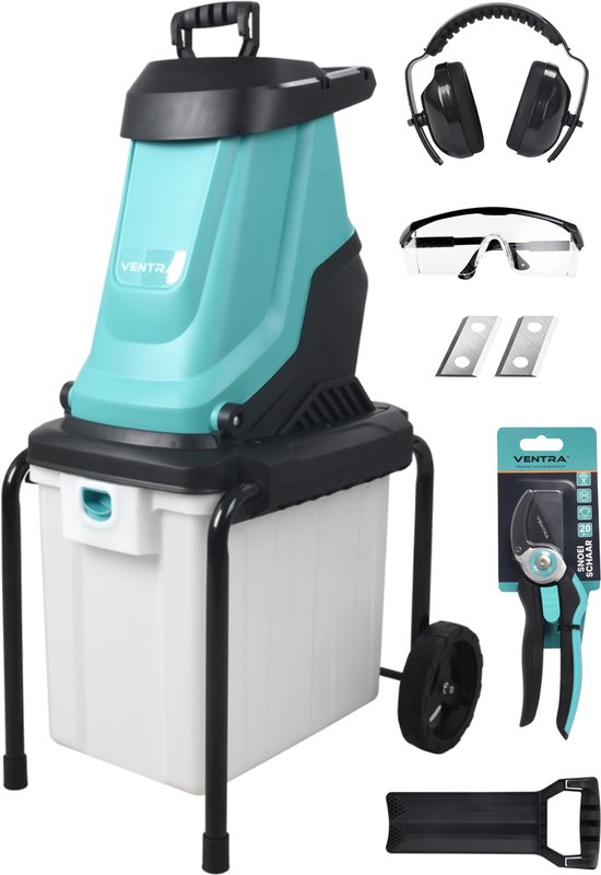 VENTRA® Hakselaar/Shredder 2800W – Voor takken tot Ø45mm – Incl. 55L opvangbak & duwstok van Merkloos	