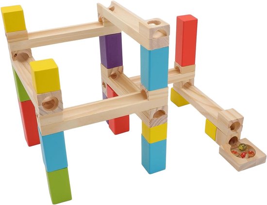 VGEBY Houten Knikkerbaan-constructiespeelgoed, Dennenhout-knikkerbaanspel voor Kinderen, STEM-leren en Interactief Spelen van Merkloos