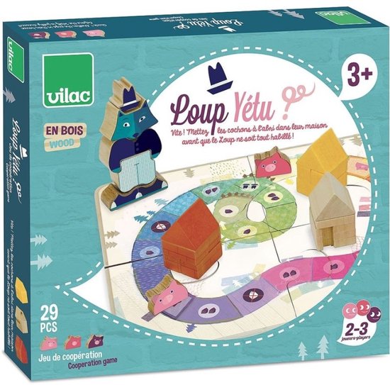 Vilac bordspel wolf en de drie biggetjes houten kinderspel. van Merkloos