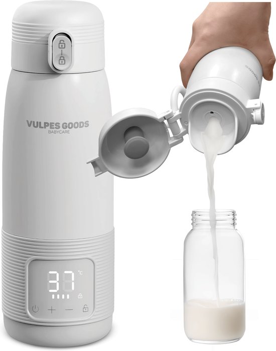 Vulpes Goods® BabyCare - Flessenwarmer Onderweg - 500ML - Flessenwarmers - Roestvrijstaal - 6400 mAh - Oplaadbaar - Draadloos & Draagbaar - Voor alle soorten Babyflessen - Babyvoeding - PRO V2 van Vulpes Goods®