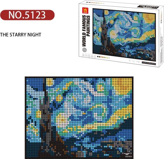Wange Sterrennacht / The Starry Night - Vincent van Gogh - Kunst - Schilderij - Pixels / Pixelart / Pixelkunst - Bouwset - 3262 bouwsteentjes van WANGE
