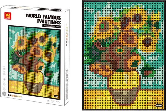 Wange Vaas met de Twaalf Zonnebloemen - Vincent van Gogh - Kunst - Schilderij - Pixels / Pixelart / Pixelkunst - Bouwset - 3262 bouwsteentjes van WANGE