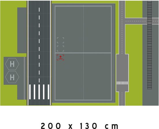 Wegplaat/ speelmat XXL • Luchthaven met treinstation • 200 x 130 cm • Geschikt voor LEGO • Oprolbaar • Airport • Extra groot • Kunststof • 0,8 mm dik van Merkloos