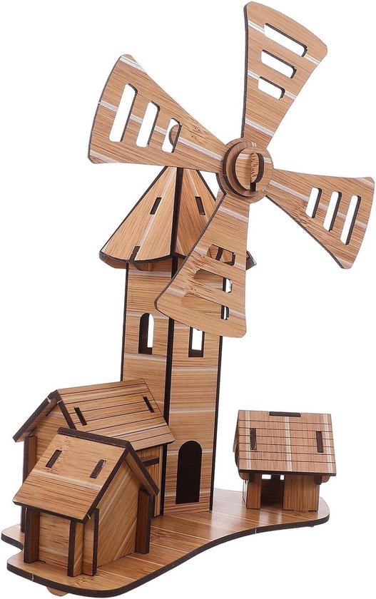 Windmolen Modelbouw - Windmolen Speelgoed - Educatief Spelen - Bamboe Materiaal - 21.50X20.50X11.00CM - Khaki van Merkloos