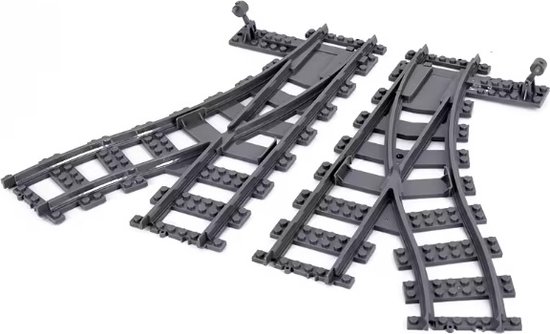 Wisselset geschikt voor Lego treinbanen en Mould King treinbanen | compatible met Lego wissels voor trein rails | 2 wissels voor standaard blokjes treinbanen van Teyo Kids
