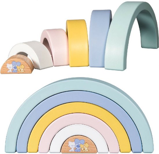 Woezel en Pip Baby Regenboog - Constructiespeelgoed - 6-delig - Hout -  Vanaf 1 jaar van Thema speelgoed