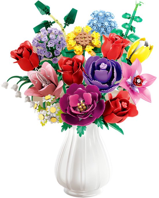 Woma 11304 Kleurrijke Bloemen Boeket bouwset | Botanical Flowers Collection 2025 modelbouw | Classic Creator speelgoed bouwpakketten voor volwassenen & kinderen | DIY icons kunstbloemen bloemenpracht geschikt voor Lego | bouwdoos met 907 bouwstenen van WOMA