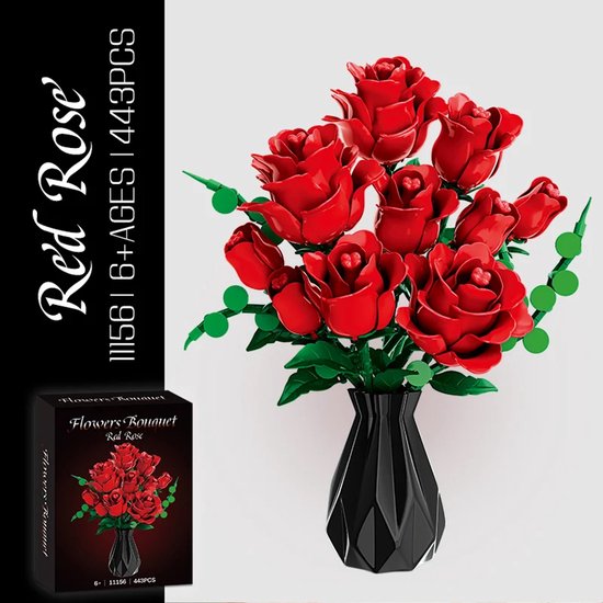 WOMA® Bloemenpakket Speelgoed Set Geschikt Voor LEGO - 443 Bouwstenen - Roos - Bloemen Boeket - Vanaf 6 Jaar - Bouwpakket - STEM Speelgoed - Speelset - Bouwspeelgoed - Inclusief Handleiding van WOMA