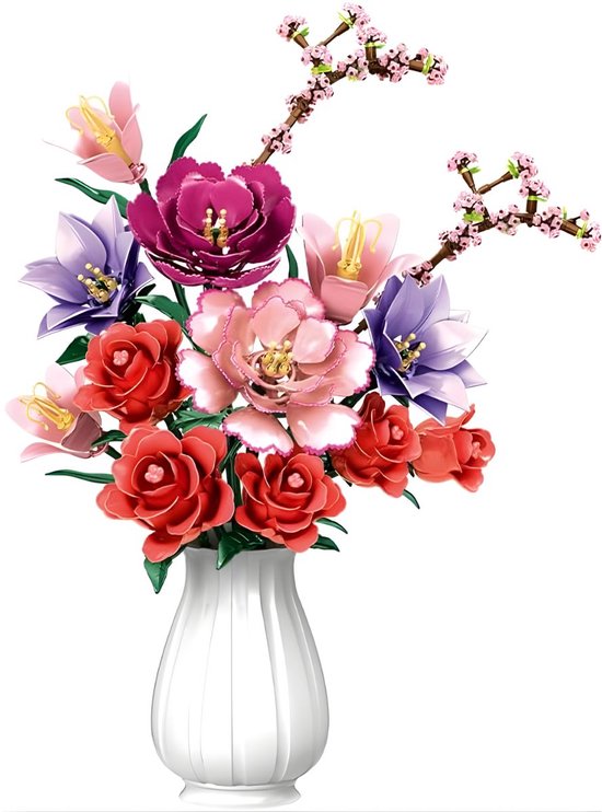 WOMA® Bloemenpakket Speelgoed Set Geschikt Voor LEGO - 769 Bouwstenen - Bloemen Boeket - Vanaf 6 Jaar - Bouwpakket - STEM Speelgoed - Speelset - Bouwspeelgoed - Inclusief Handleiding van Merkloos