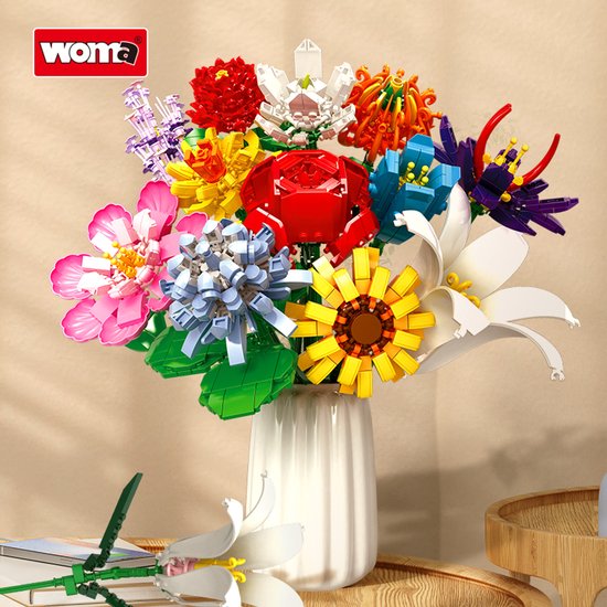 Woma Boeket XL Kunst bloemen | Botanical Flowers Collection | Classic Creator STEM speelgoed bloemenboeket bouwpakket | Compatibel met lego mould king | Icons modelbouw bloemenpracht volwassenen & kinderen | kunstbloemen | 1009 bloks cadeau voor haar van WOMA