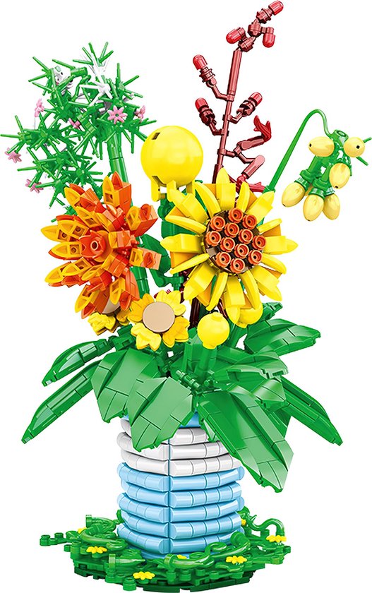 Woma - Chrysant Bloemenboeket in vaas | Botanical Flowers Collection | Classic Creator STEM speelgoed wilde bloemen bouwpakket | Compatibel met lego mould king sluban mega | Icons modelbouw bloemenpracht voor volwassenen & kinderen | 962 bloks van WOMA