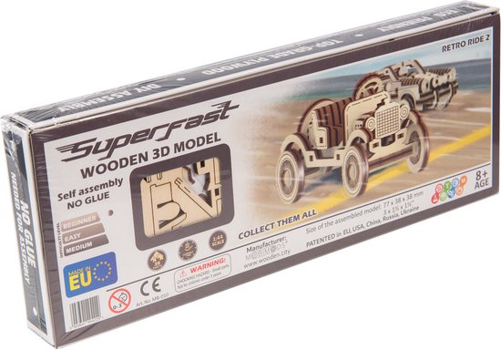 Wooden City Modelbouwset Oldtimer Superfast 7,7 Cm Hout Naturel van Wooden City