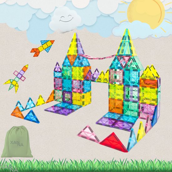 Xanna Magnetisch Speelgoed - Magnetic Tiles - Bouwspeelgoed - 108 Stuks - Bouwblokken - Magna tiles - Magneten Speelgoed - Magnetische Tegels - Bouwstenen - Montessori Speelgoed - Educatief Speelgoed - Jongens & Meisjes - Sinterklaas van Xanna