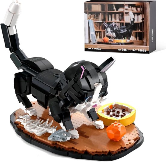 XITALAXU Cow Cat Construction Set, Adult Home and Office Decor, Animal Collectible Model Construction Toy, Ideal Gift for Cat Lovers and Teens 14+(1200PCS) van Merkloos