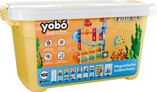 Yobó Knikkerbaan 102 Stuks - Magnetische Knikkerbaan - Magnetisch Bouwspeelgoed - Magnetische Tegels - Marble Run - knikkerbanen - Monetssori - Speelgoed 3 jaar t/m 12 jaar van Yobó