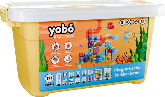 Yobó Knikkerbaan 171 Stuks - Magnetische Knikkerbaan - Magnetisch Bouwspeelgoed - Magnetische Tegels - Marble Run - knikkerbanen - Monetssori - Speelgoed 3 jaar t/m 12 jaar van Yobó