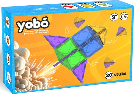 Yobó Original 20 Stuks - Magnetic Tiles – BPA Vrij – Sterke Magneten – Magnetisch Bouwspeelgoed – Magna Speelgoed - Magnetische Tegels - Speelgoed 3 jaar t/m 12 jaar van Yobó