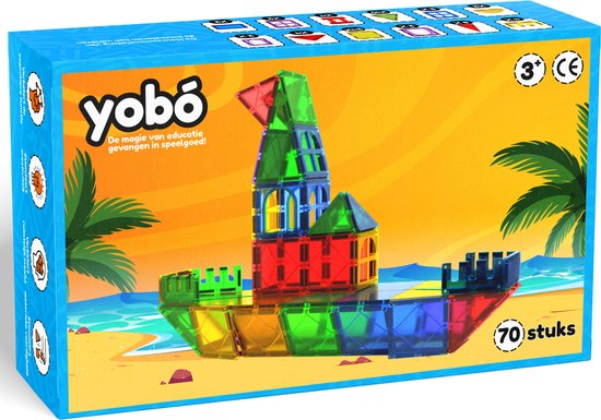 Yobó Original 70 Stuks - Magnetic Tiles – BPA Vrij – Sterke Magneten – Magnetisch Bouwspeelgoed – Magna Speelgoed - Magnetische Tegels - Speelgoed 3 jaar t/m 12 jaar van Yobó