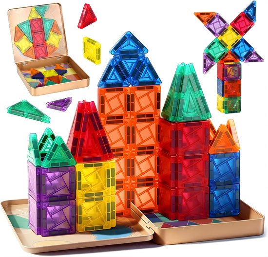 YOR® Magnetic Tiles - Magna Tiles - Magnetische Tegels - Meerkleurig - ‎13cm x 3cm x 13cm van Merkloos