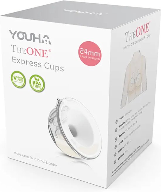 Youha® - Express Cups PLUS - handfree kolven - oude borstkolf ombouwen - compatible met verschillende borstkolven - dubbelzijdig kolven - 2x 240ML cups - 22mm verkleiner & 24mm borstschild - ventielen meegeleverd - Inclusief E-book over borstvoeding! van Youha