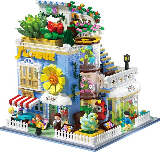 Zhe Gao - Bloemen Winkel | Mega poppenhuis niet compatibel met lego mould king sluban | Classic creator STEM educatief speelgoed bouwpakket | botanical bloemenboeket huis modelbouw modulaire architecture gebouwen voor volwassenen | 2091 bloks van Zhe Gao