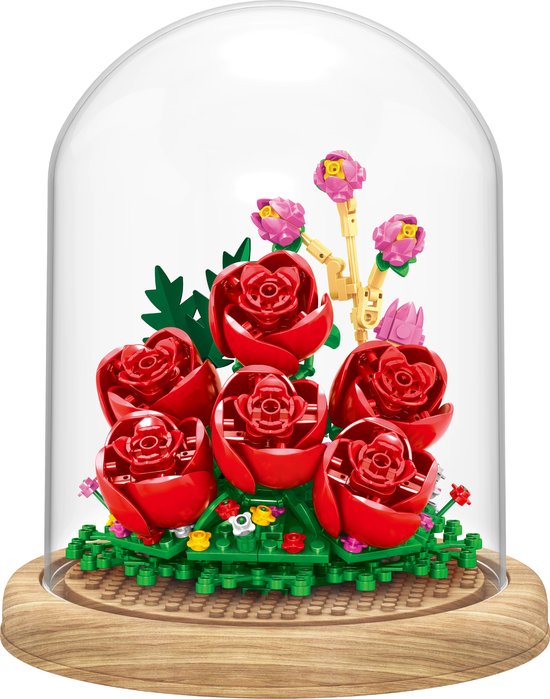 Zhe Gao Botanical Rozen Bloemenboeket in Stolp | Flowers Collection | Classic Creator STEM speelgoed bloemen bouwpakket | modelbouw voor volwassenen en kinderen | 366 bouwstenen (niet compatibel met Mould King of Lego stenen) van Zhe Gao