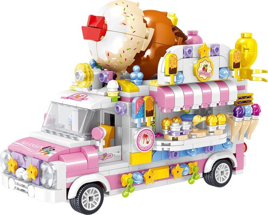 Zhe Gao - IJswagen | City & friends Adventure | Classic Creator STEM speelgoed knutselen meisjes bouwpakket | Kermis & Pretpark Auto Foodtruck modelbouw voor kinderen en volwassenen | 593 bouwstenen (niet compatibel met Mould King of Lego stenen) van Zhe Gao