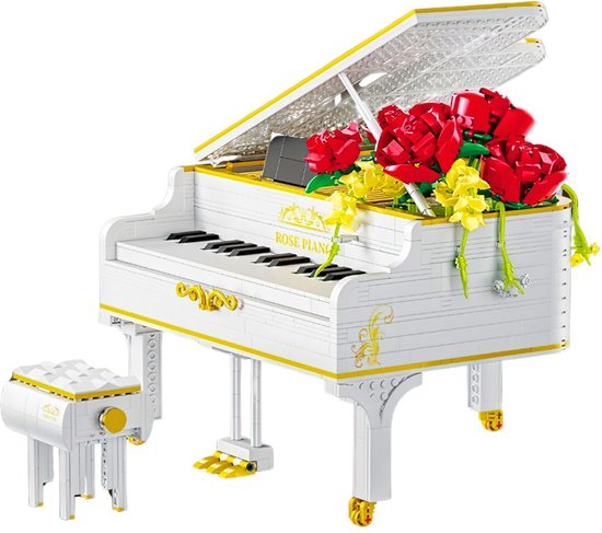 Zhe Gao Piano rozen bloemen | Classic creator ideas technic | STEM educatief speelgoed bouwpakket | botanical bloemenboeket versiering | Vleugelpiano modelbouw volwassenen & kinderen | 1293 bouwstenen (niet compatibel met lego of mould king stenen van Zhe Gao