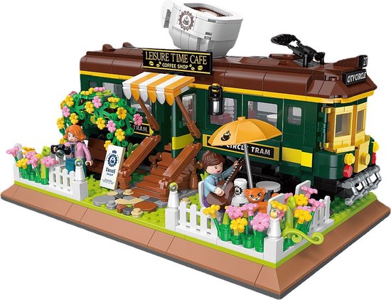 Zhe Gao - Trein Cafe Bouwset | Treinstation architecture | Classic creator modulaire city huis bloemen met 4 minifigures | niet compatibel met lego mould king sluban | Technische speelgoed voor kinderen volwassenen | 1081 bloks van Zhe Gao
