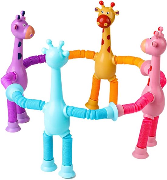 Zuignap Speelgoed - Sensorische Buizen - Kinderspel Ontwikkeling - Rekbaar & Uitbreidbaar - 4 Stuks van Merkloos