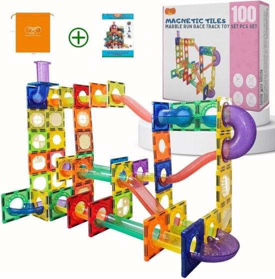 Zylo® Magnetische Knikkerbaan - Magnetic Tiles - Magnetisch Speelgoed - 100 Stuks - 3x2x1cm - Veelkleurig van Zylo